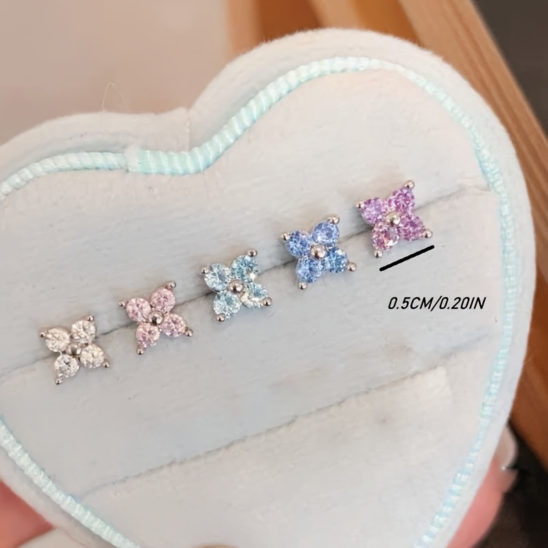 5pcs Clover Colored Zirconia Stud Earrings Set